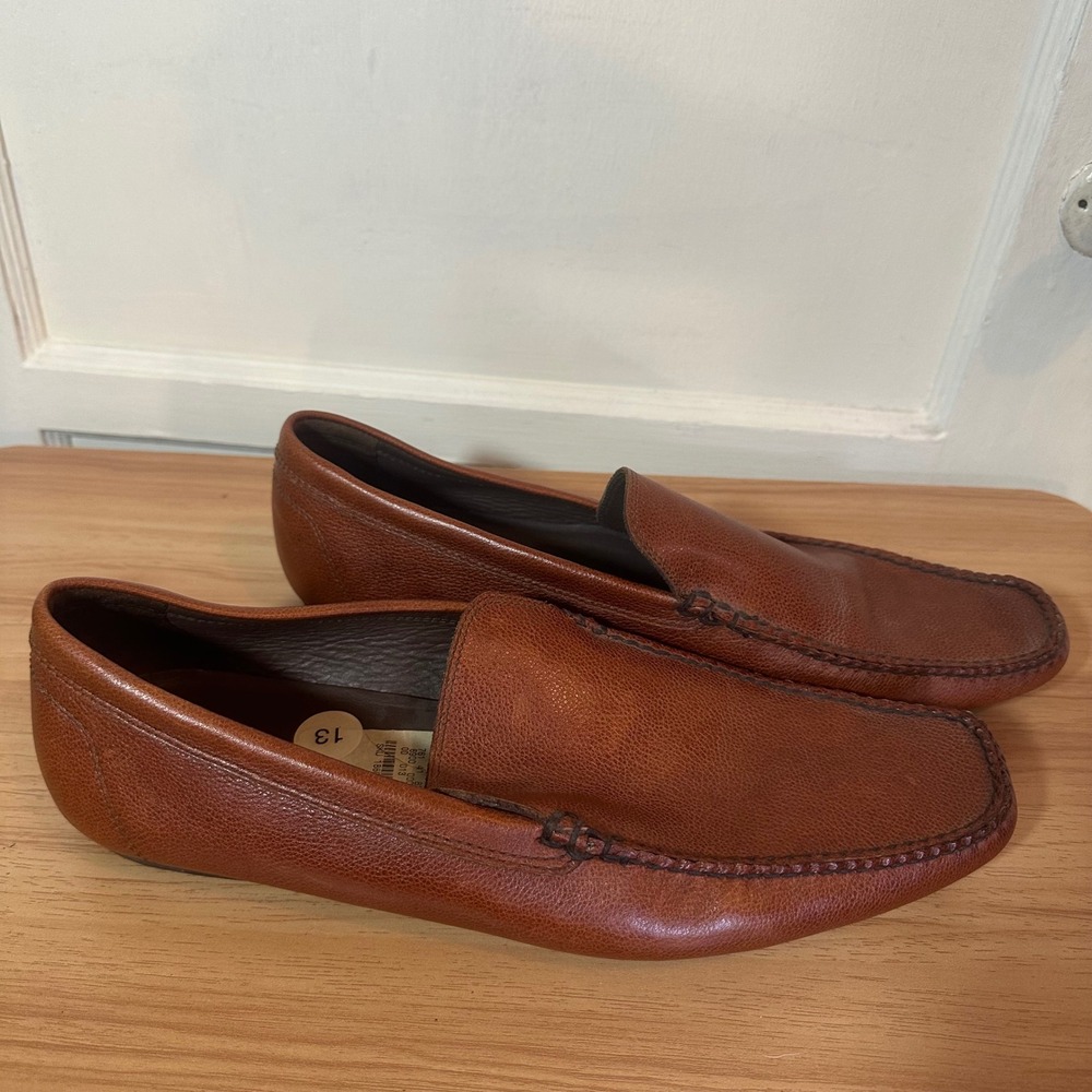 Joseph Abboud Loafers Cognac Brown Pebbled Leather Driving Shoes Mens 13
